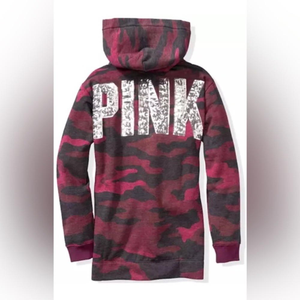 VICTORIA’S SECRET PINK SEQUIN BLING SHERPA LINED HOOD CAMPUS PULLOVER X-SMALL